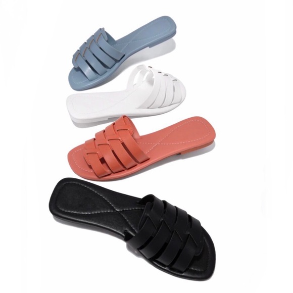 !! NEW !! Soft Vegan Leather Caged Slide Sandals in Deep Coral - Picture 3 of 9